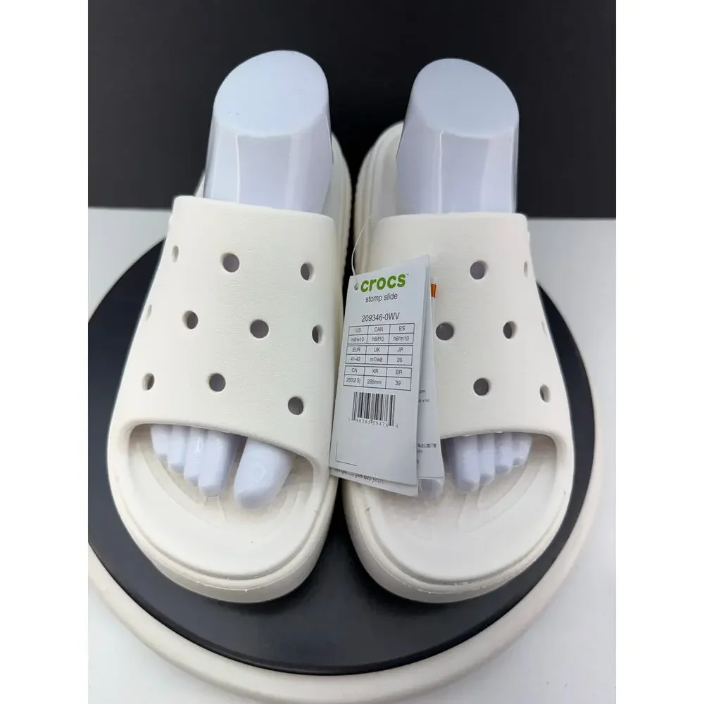 Crocs Stomp Slide Womens Size 9 White Platform Slip On Sandals‎ Shoes 209346-0VV